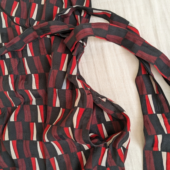 Cefinn Satin Midi Dress 14 Geometric Print V-Neck Waist Tie Work Office Classic - Picture 11 of 13